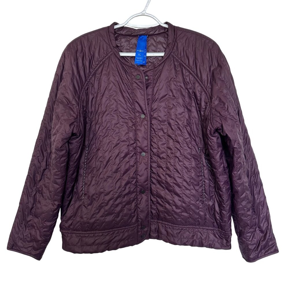 Kit and Ace Keep Pedalling Reflective Reversible Quilted Bomber Jacket Purple XL